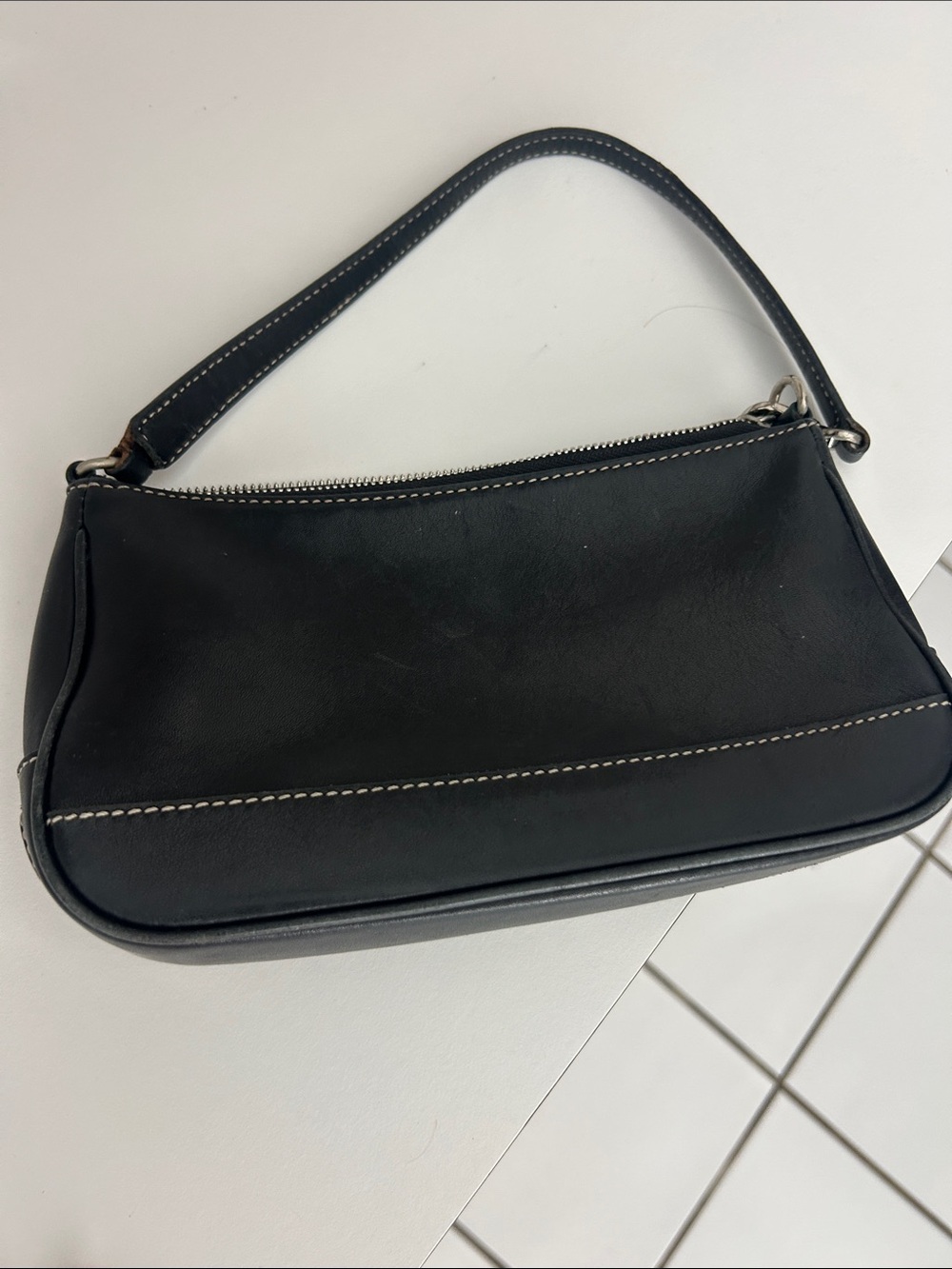 Coach Black Leather Mini Shoulder Bag with Contrast Stitching